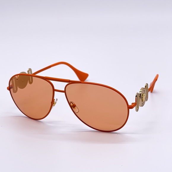 NEW VERSACE VE2249 1485/74 AVIATOR SUNGLASSES VERSACE MOD 2249 ORANGE AVIATOR - Picture 4 of 15